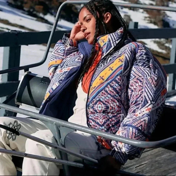 NWT Free People Powerhouse Puffer Jacket Coat Winter Ski Printed - Picture 3 of 15